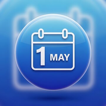 A blue and white calendar icon for may 1st