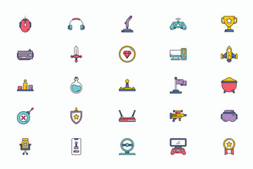 Fototapeta premium Gaming Gear and Esport Entertainment Linear Color Icons Set