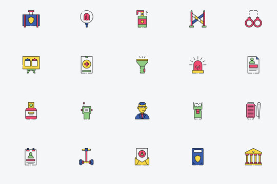 Personal security protection and police equipment icon set