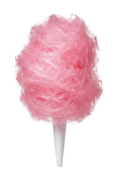 Pink cotton candy on paper cone isolated. Carnival snack concept.