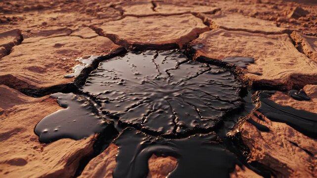 Crude Oil Spill on Cracked Earth - Environmental Disaster.