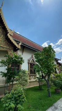 Temple With Ornate Gold and Green Gable Over Window (Chiang Mai, Thailand)