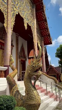 Thai Temple Entryway Close Up With Dragon Banister (Chiang Mai, Thailand)