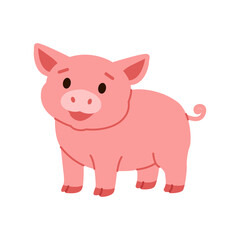 Fototapeta premium Cute Pink Pig Isolated on White Background. Domestic Farm Animal for Kids. Flat Vector Illustration.