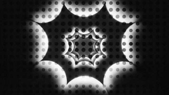 Abstract starburst light effect expanding through a perforated pattern creating an optical illusion