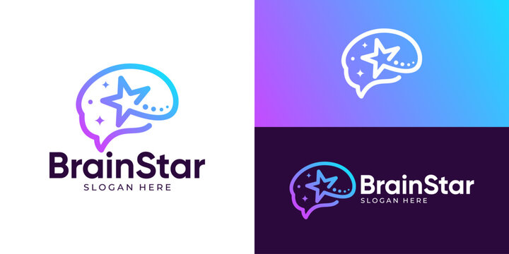 Creative simple brain star logo template. Modern brain with star logo design vector illustration.