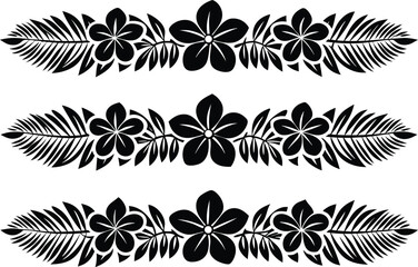 Fototapeta premium Tropical Floral Border Design Set Collection. Tropical Flower Border Frame Design Set. Tropical Floral Frame Border Collection. Exotic Tropical Flower Border Design Set. Tropical Leaf And Flower