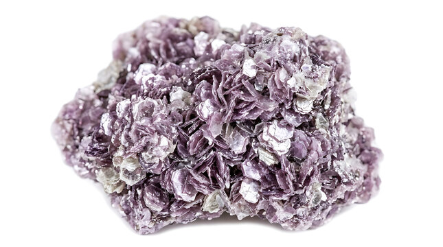 Purple lepidolite mica mineral specimen with sparkling texture close up