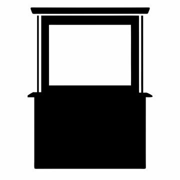 Simple Black and White Illustration of a Display Kiosk for Retail Use