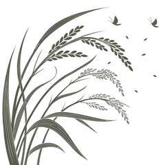 Vector illustration of wheat grass with flying butterflies and seeds © rrr