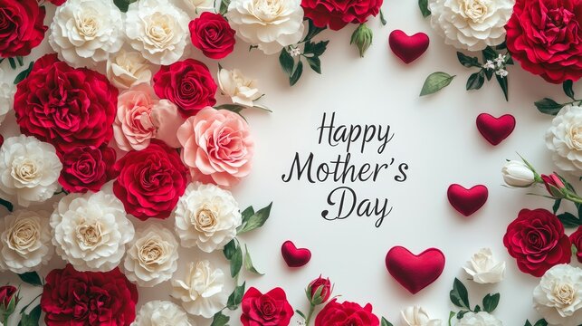 Floral arrangement with red and white roses for Mother's Day celebration