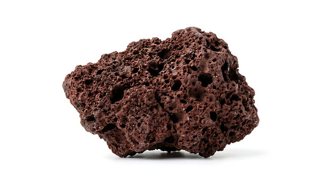 Porous Reddish Volcanic Rock Isolated on a White Background, Detailed Texture