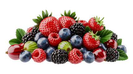 Obraz premium Fresh mixed berries heap isolated on transparent background for healthy food packaging design