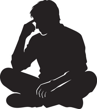 Silhouette of a man sitting cross-legged and thinking with upper body one person silhouette thinking contemplating