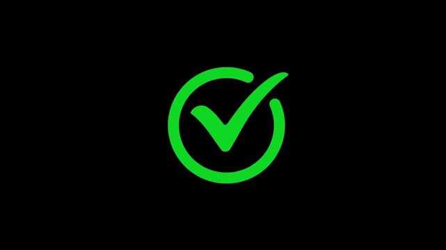 Correct sign and approval symbol animation on Transparent with alpha channe background. animated checkmark for success. check mark sign, verify complete sign, approved, select tick, success , approved