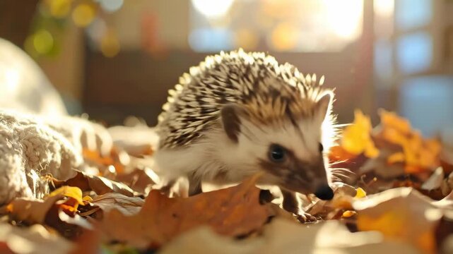 Charming Hedgehog in Autumn Leaves - A Cozy Fall Scene.