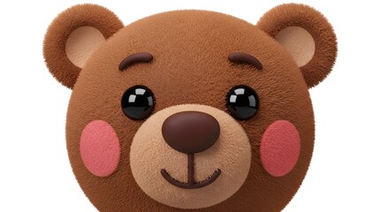 Fototapeta premium Cute 3D Teddy Bear Head Close Up Portrait with Soft Fur and Friendly Expression for Child and Nursery Concept