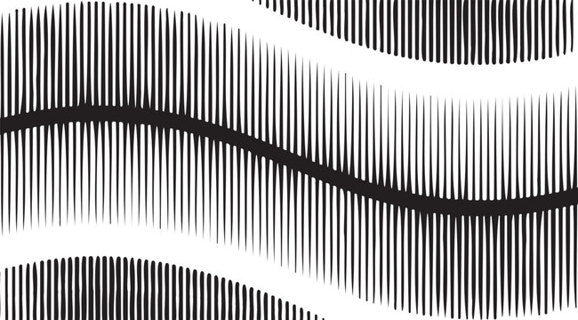 Abstract monochromatic pattern featuring vertical lines that shift to create a wavy moire effect.