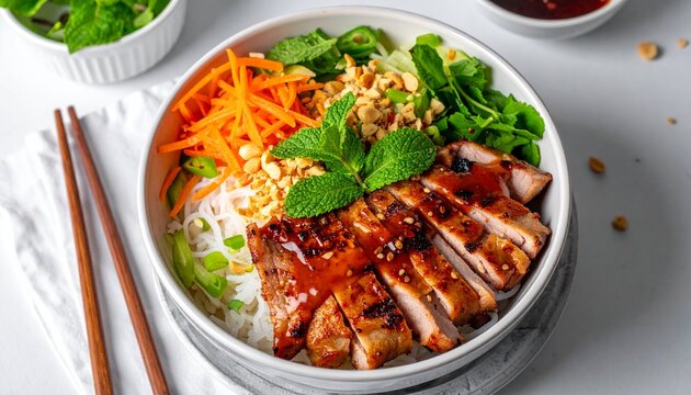 Vietnamese Bun Thit Nuong Breakfast Noodle Bowl