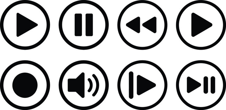 Common media player control icons displayed in a grid layout
