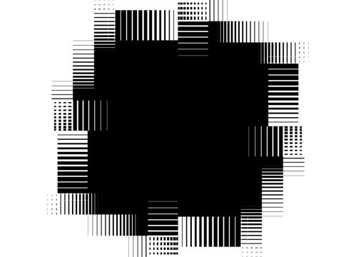 Striped frame. Black Vector pattern on a white background. Hole. Technological style. Design element for advertising, covers, websites, videos. Place for text. Columns. Vector background..