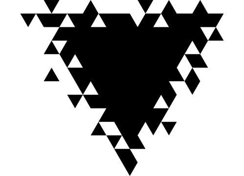 Triangular pattern of small black triangles on a white background. Design element for advertising, covers, web, video. Abstract logo. Vector background. Puzzle. Frame. Basis for text