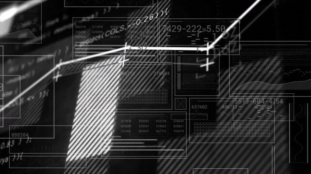 Polyline graph revealing nodes as bright streak sweeping in, animating panels, gauge for tech