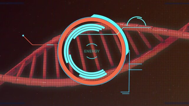 Cyan marker settling on red double helix activating circular HUD, charging launch and capacity