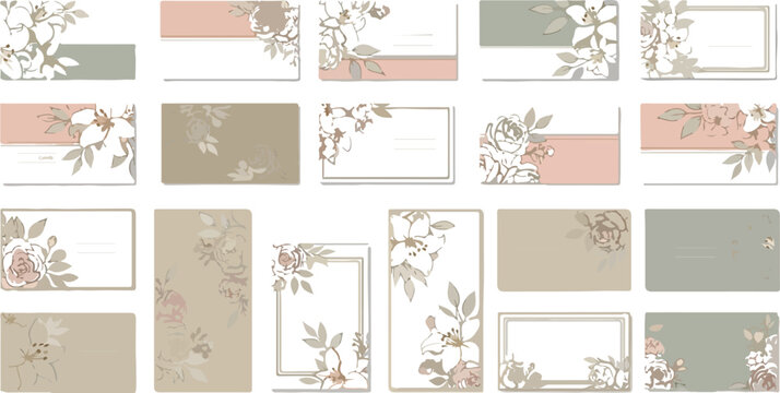 Elegant floral border collection with vintage aesthetic elements for invitation designs and decorative stationary paper.
