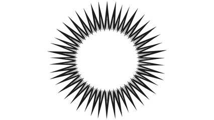 Obraz premium Sharp black sunburst or starburst graphic element with many narrow points radiating from a central white circle.