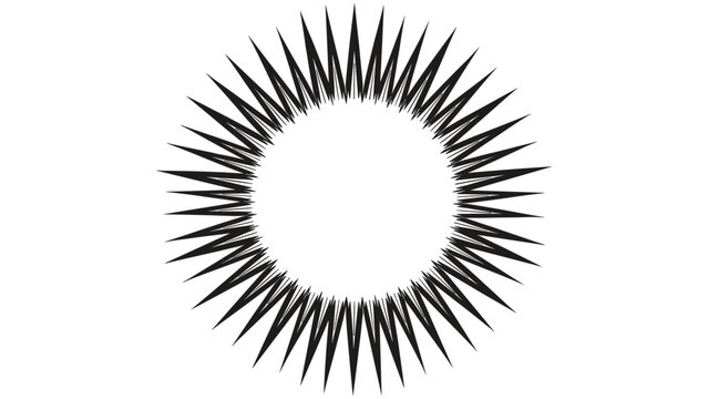 Sharp black sunburst or starburst graphic element with many narrow points radiating from a central white circle.