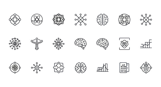 Black and white brain icons set.