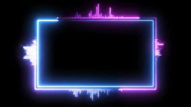 Vibrant Neon Audio Visualizer Frame with Glowing Blue and Pink Rectangular Border for Music Streaming Overlays and DJ Performance Backgrounds.