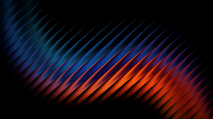 Dynamic abstract ribbed background with textured diagonal stripes in blue, orange, and red gradient © Rahman