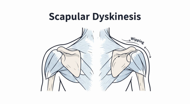 Anatomical illustration of shoulder blade movement and muscle action