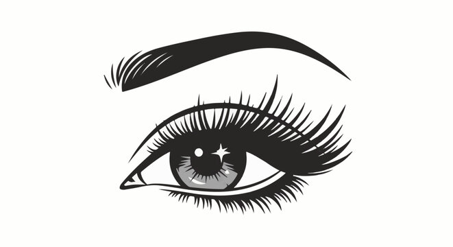 Close-up of a stylized female eye with dramatic eyelashes and a highlighted iris