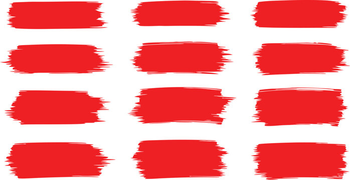 Twelve Red Brush Stroke Rectangles on White Background shape