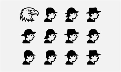 Obraz premium Eagle and Fashion Silhouette Set Bird and Hat Profiles in Line Art