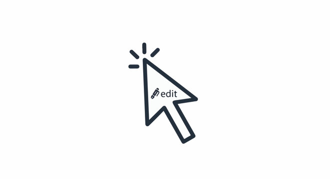 Stylized cursor icon with pencil and text "edit" for editing