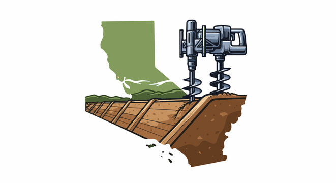 Illustration of auger drills boring into a terraced landscape