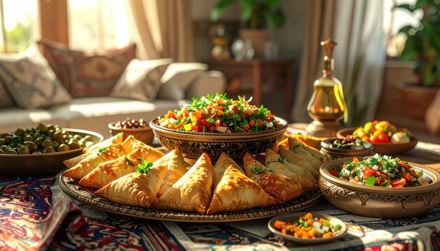 Delicious Middle Eastern Food on Table.