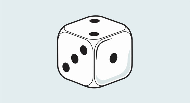 White six-sided die with pips showing three faces