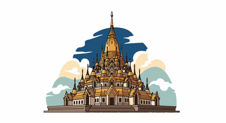 Obraz premium Ornate golden temple with spires against a stylized cloudy sky