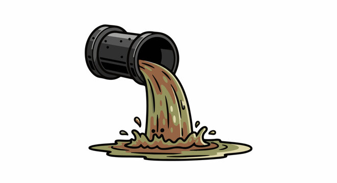 Industrial pipe discharges dirty liquid into a puddle