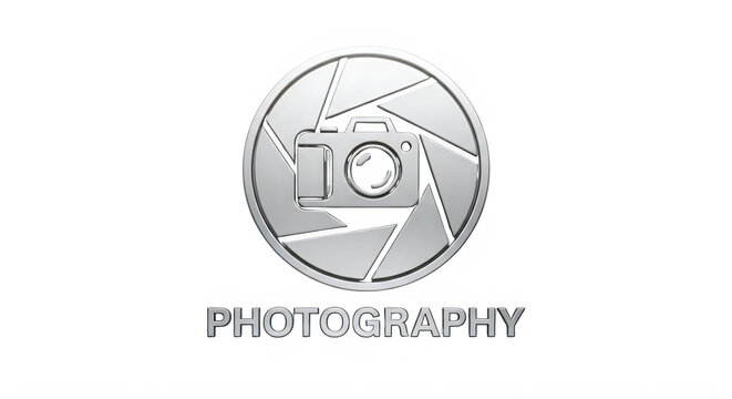 Silver photography logo with camera and shutter design element transparent background
