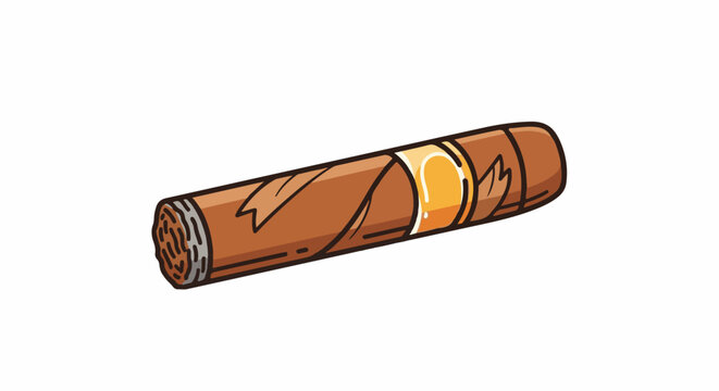 A stylized brown cigar with a gold band, isolated on white