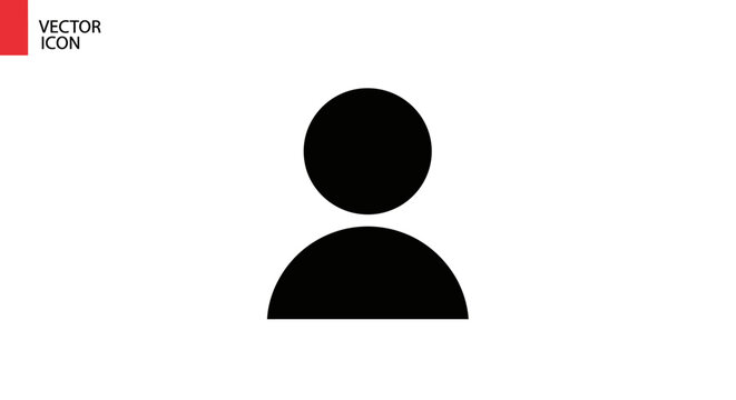 Simple black silhouette of a person icon representing user profile avatar or generic individual isolated on a clean white background with a red vector icon label in the top left