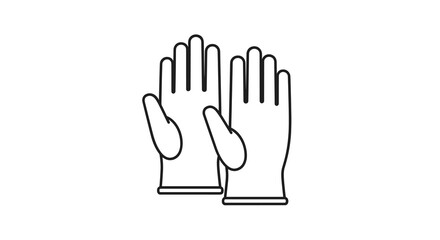 Fototapeta premium Pair of simple protective work gloves shown in black and white line art suitable for construction icons or safety instruction manual graphics.