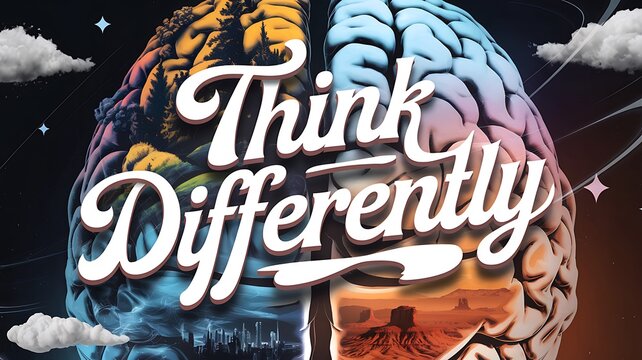 Digital artwork with the inscription "Think Differently" for flyers, advertisements, publicity, marketing, visual art, mobile phone screens, tablet screens, computer screens, and backgrounds.