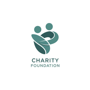 Modern green charity foundation mark with abstract hugging figures and circles.